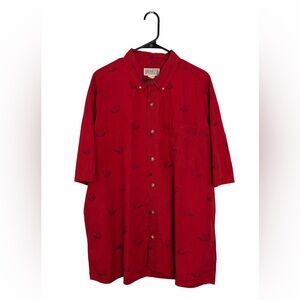 Duluth Trading Co Short Sleeve Button Down Shirt Red Angry Beaver Graphic 2XL